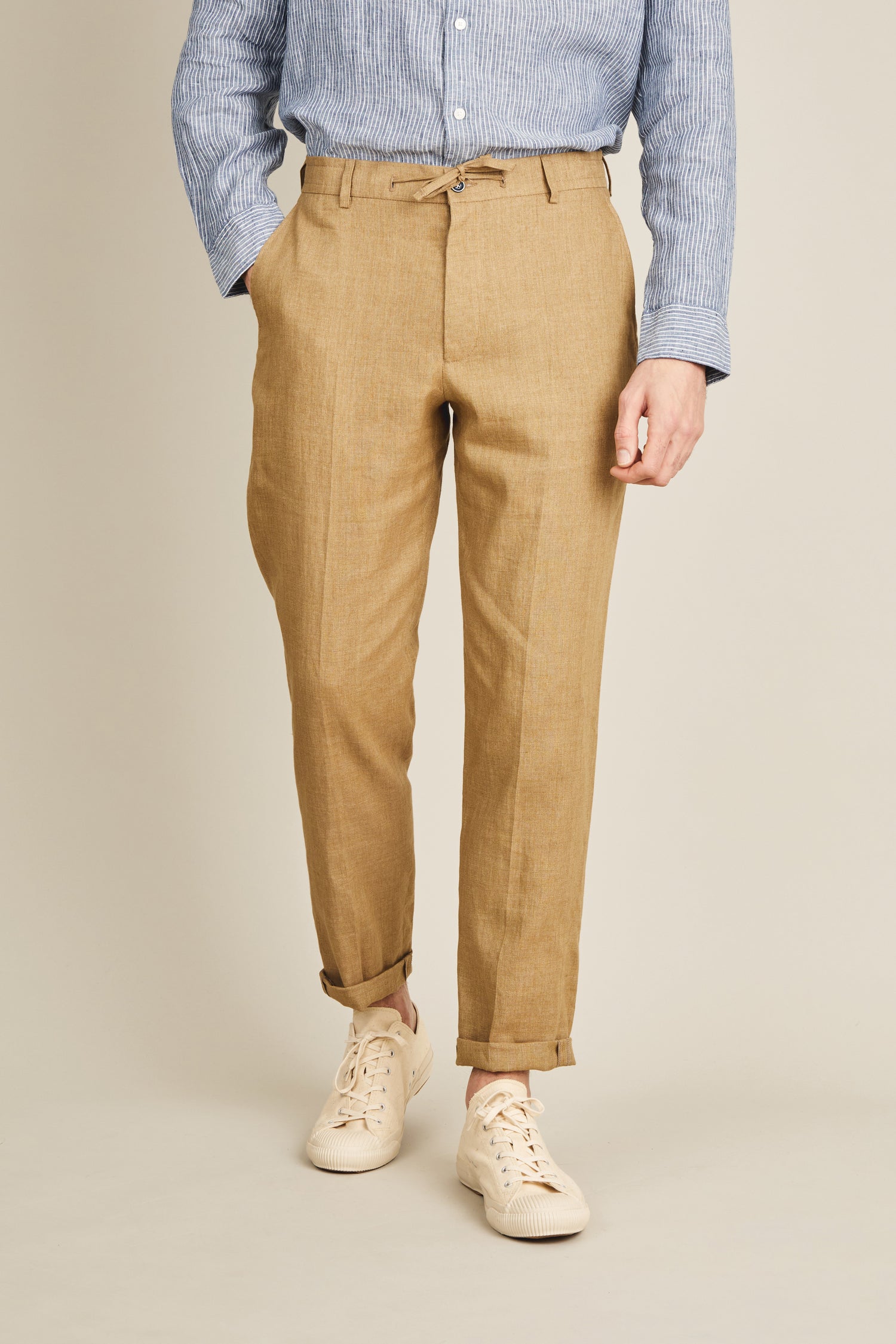 Pantalon lin beige foncé